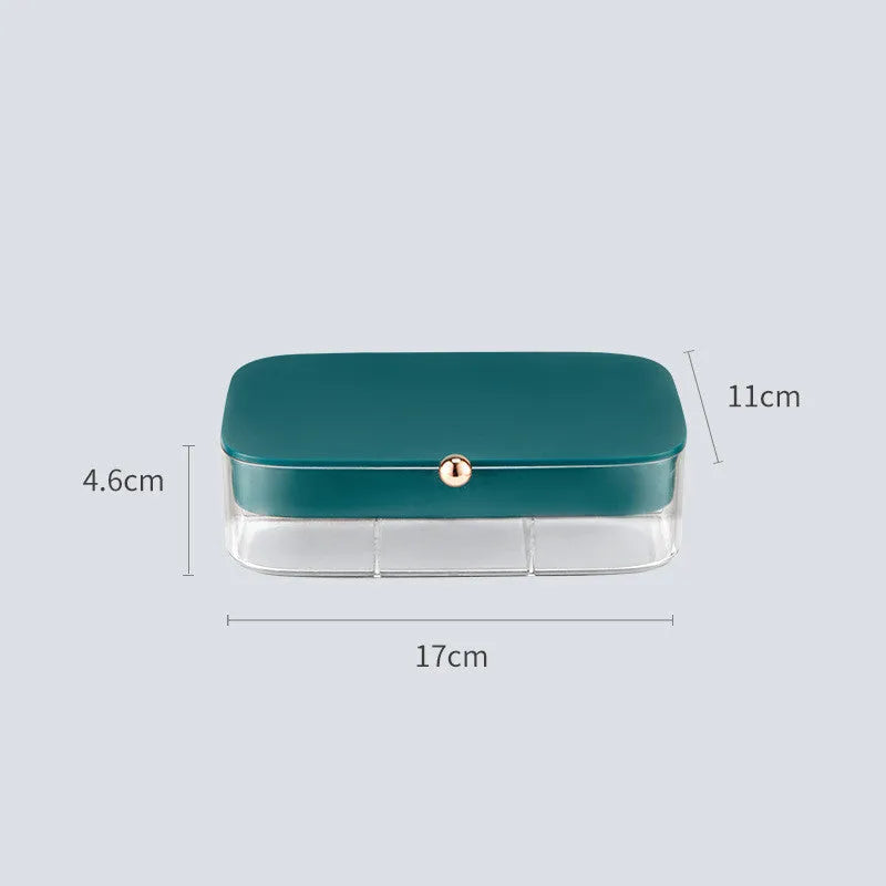 Minimalist jewellery storage box with multi-layer compartments in green colour measuring 17 x 11 cm