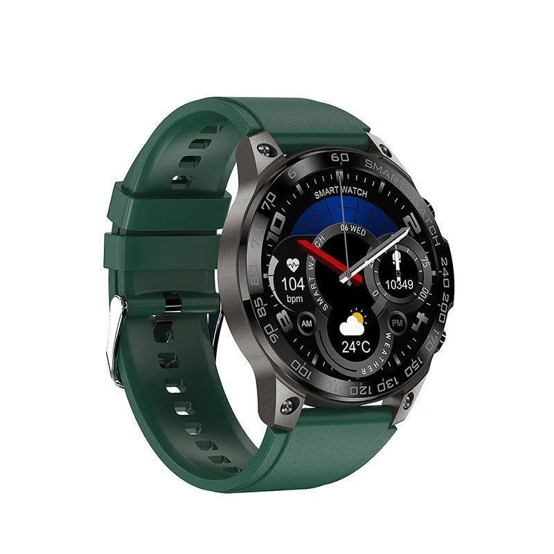 Bluetooth calling sports watch with round AMOLED screen and silicone strap in multiple colour options
