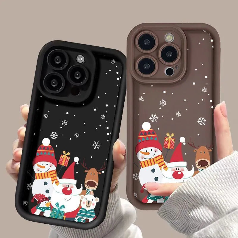 Cute Santa Claus Christmas pattern frosted silicone phone case for iPhone shockproof protection in black