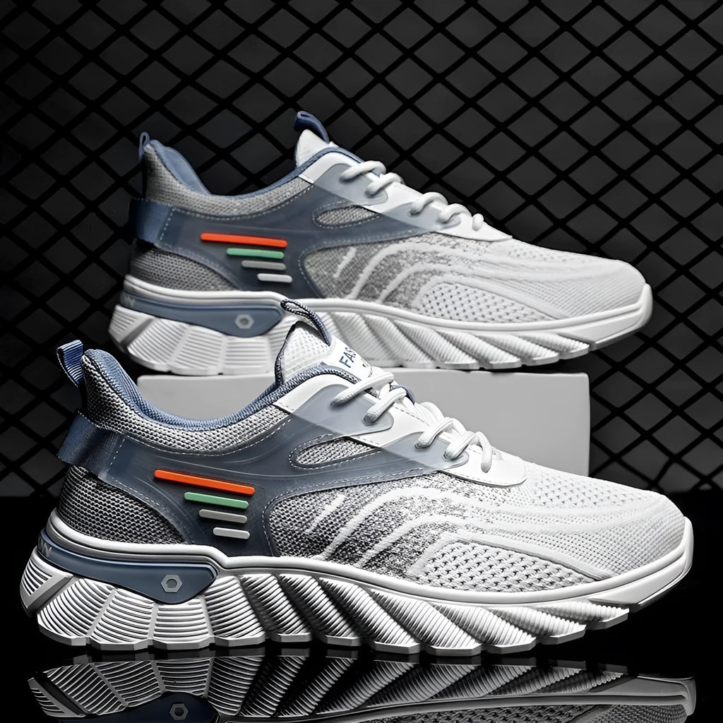 Men's black and white-blue platform casual running shoes with cross shoulder straps and rubber sole