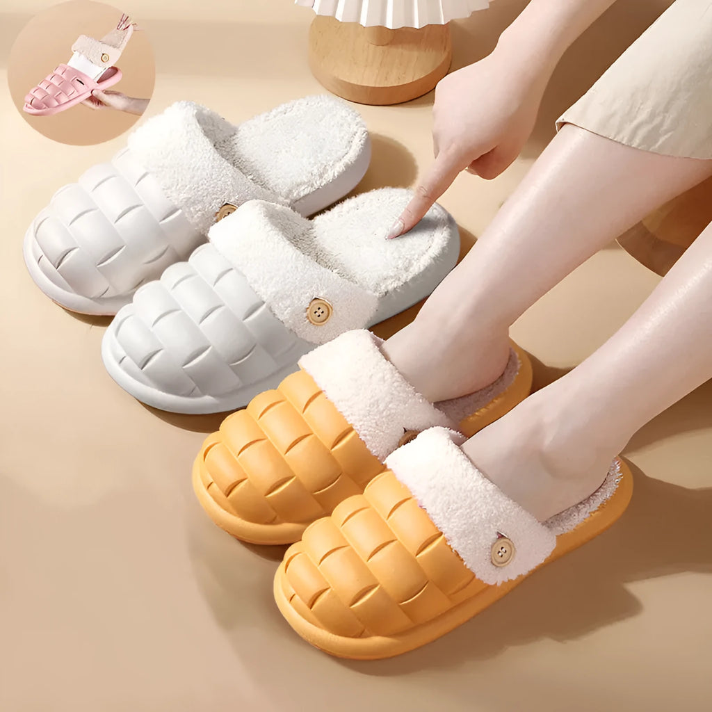 Plaid detachable slippers with plush lining and EVA sole in various colours