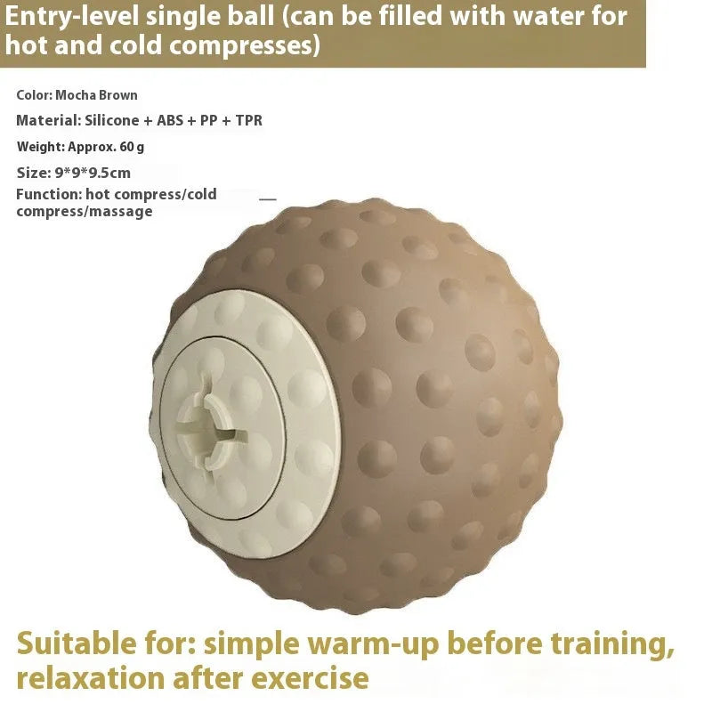 Massage ball set with hot cold therapy compress in green and mocha colours for muscle relaxation