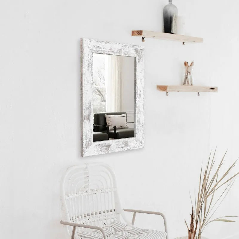 White wall-mounted pastoral style bathroom mirror with retro Chinese design elements