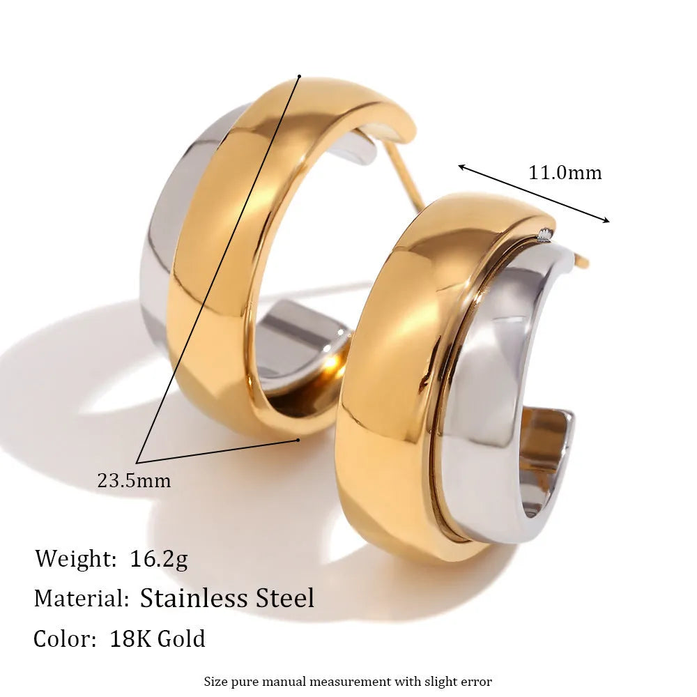 Women's geometric gold stainless steel jewellery set showing earrings, bracelet and necklace