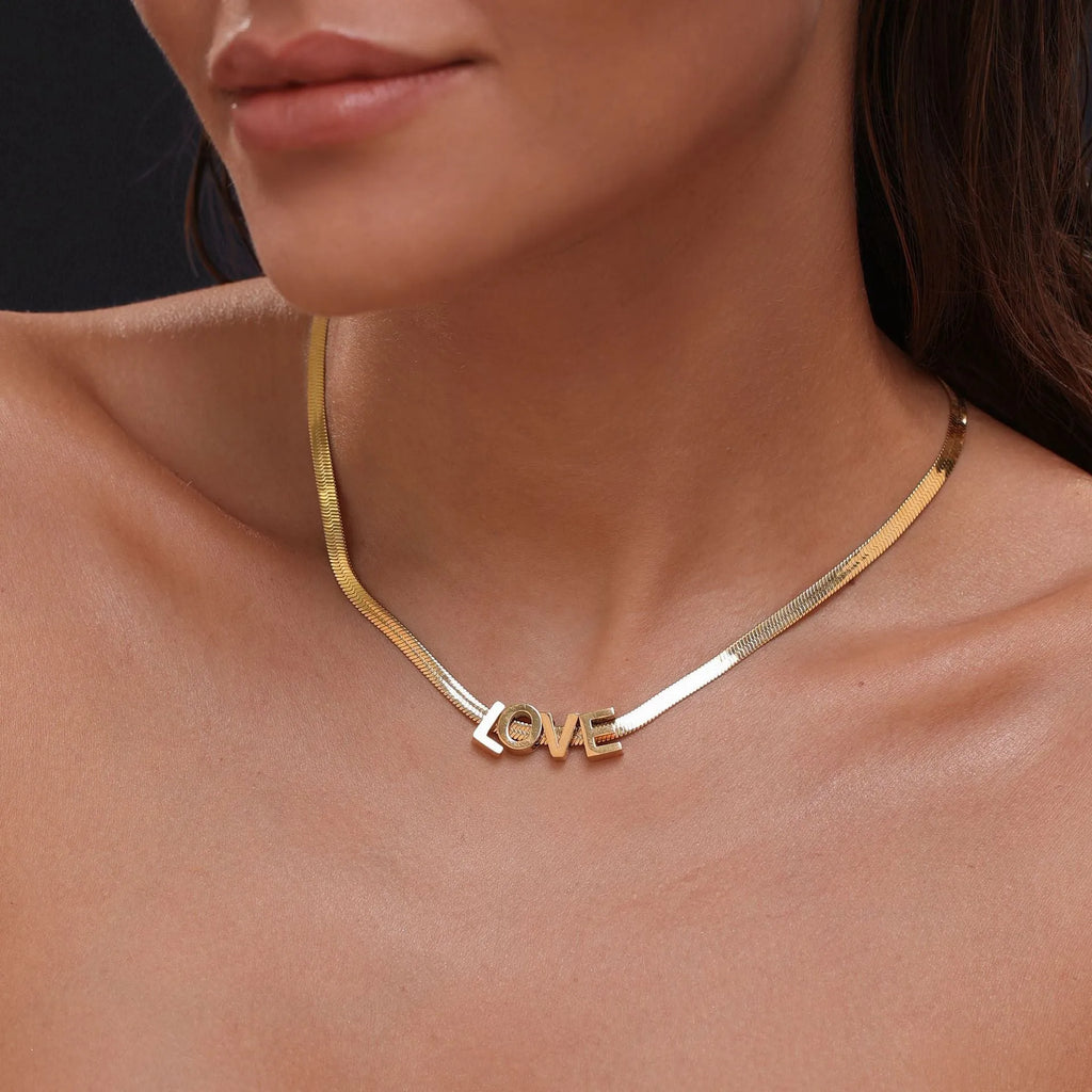 Titanium steel necklace with a single charm showing a number or letter on a 40.5cm gold or silver chain.