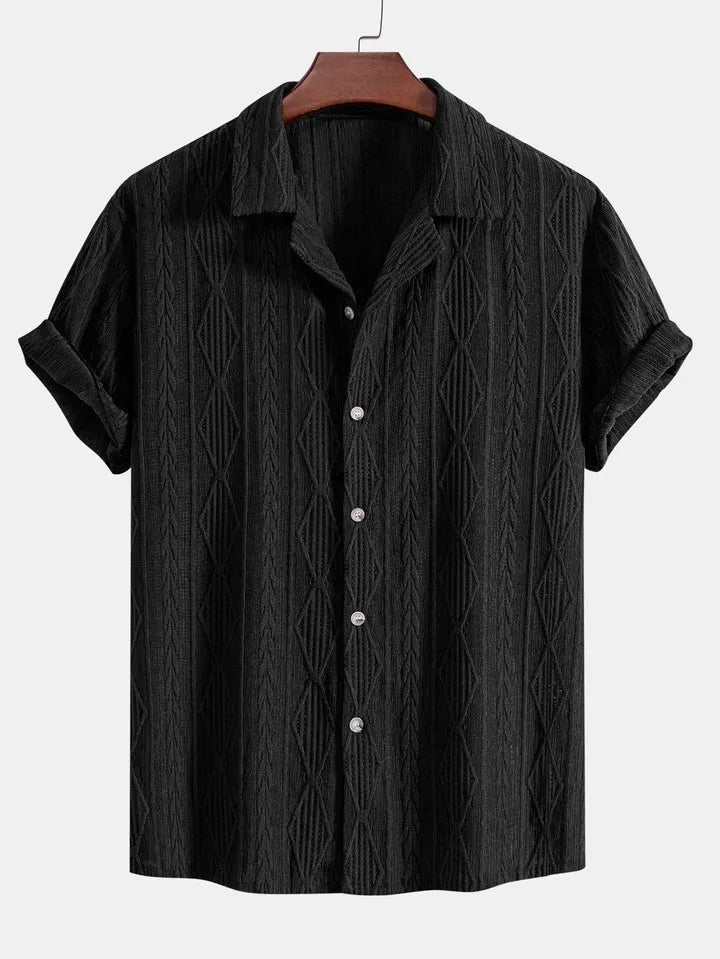 Men's loose casual beachwear shirt in solid colour with short sleeves and cardigan style