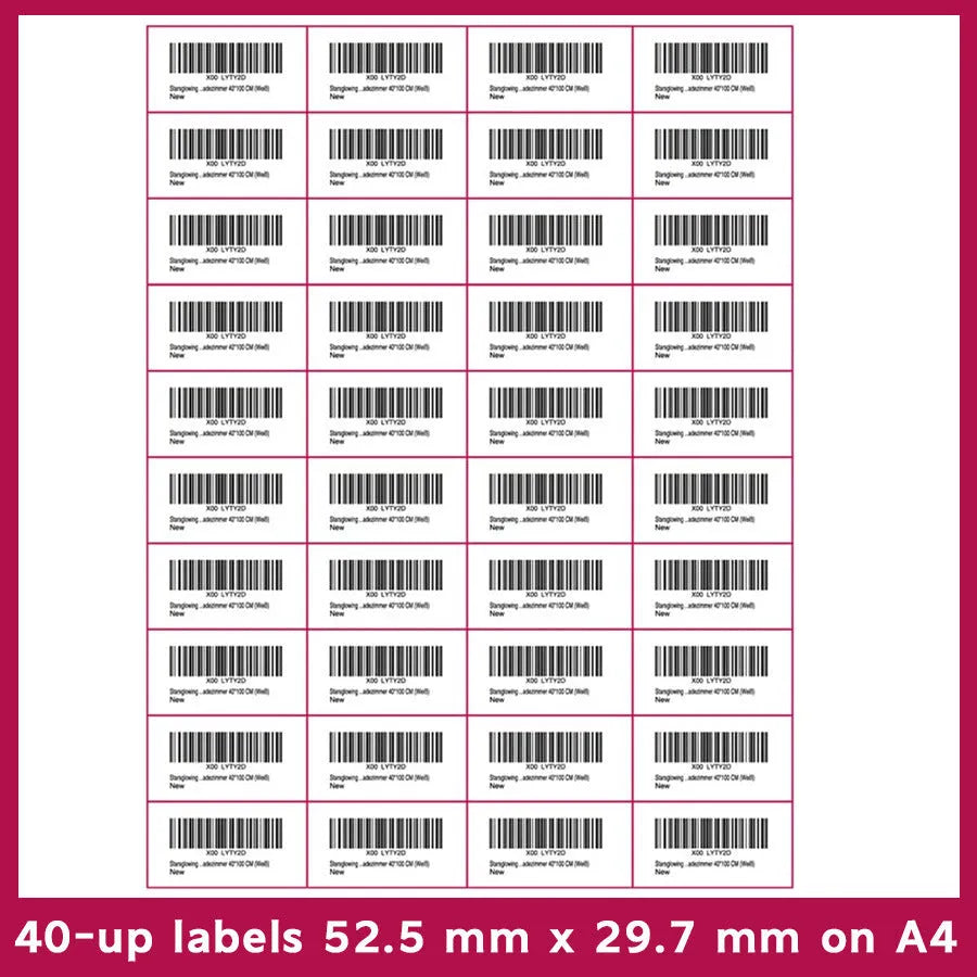 FBA barcode labels paper A4 sheets in multiple grid formats for Amazon serial numbers