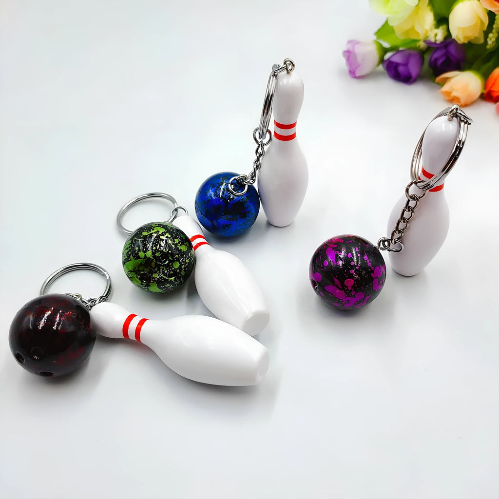 Mini simulation bowling keychain pendant in PVC metal with modern simplicity style
