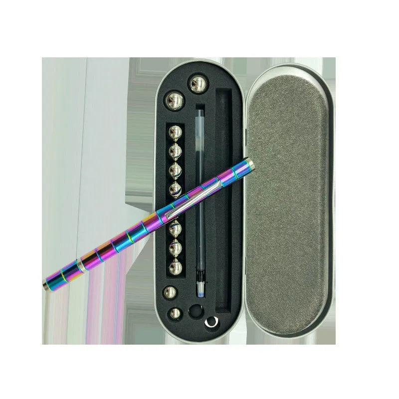 Magnetic modular pen with 13 rings, 12 steel balls, 3 refills, and capacitive head in silver iron box