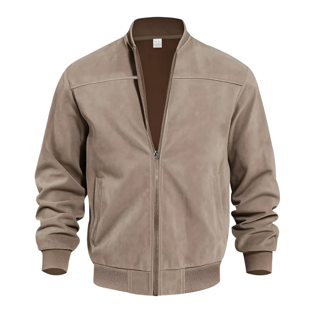 Men's plus size suede casual zipper jacket in Army Green colour