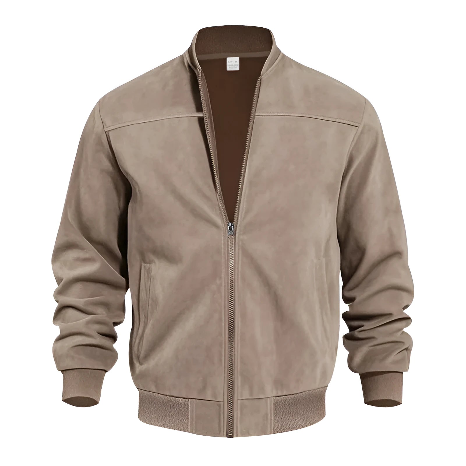 Men's plus size suede casual zipper jacket in Army Green colour