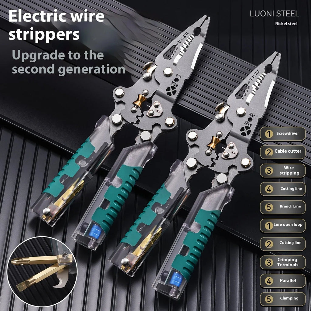 Electricians' pointed pliers wire stripper tool with rust prevention, available in 215mm and 225mm lengths