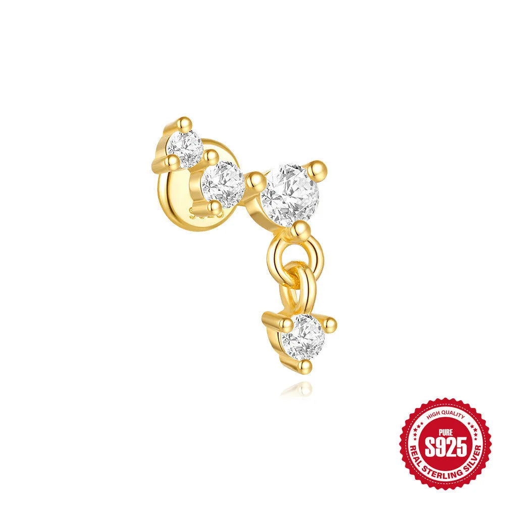 S925 sterling silver moon and star earrings with embedded diamond detailing in gold colour