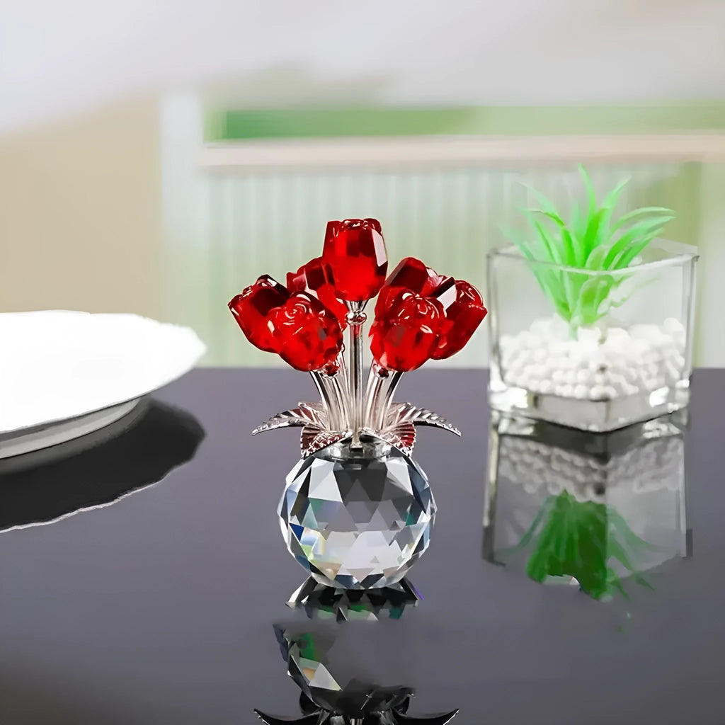 K9 crystal glass artificial rose decoration in geometric shape available in seven different colours
