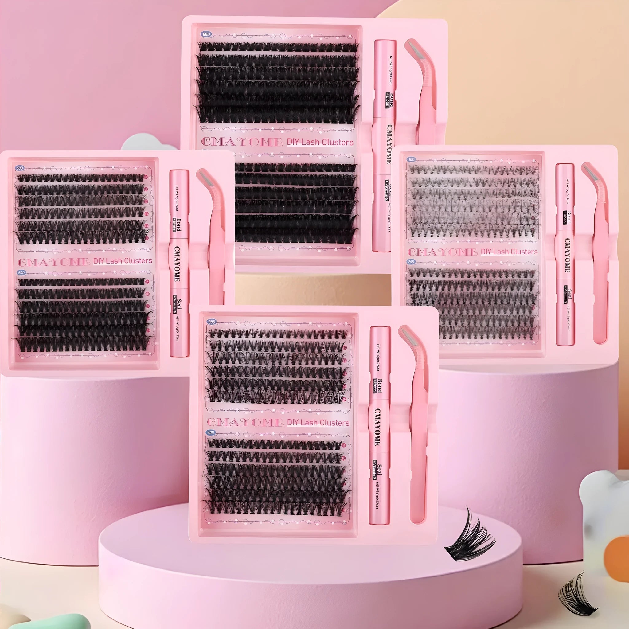 DIY individual cluster false eyelashes for natural thick mixed split style with artificial fibre construction