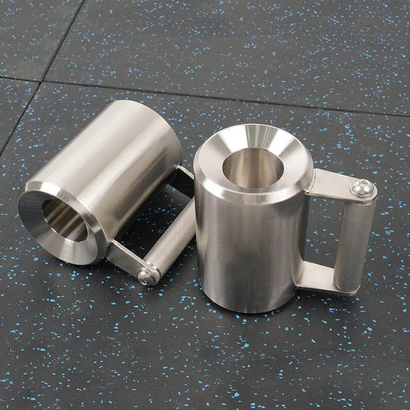 Silver stainless steel dumbbell cup overweight weighing 8kg for adjustable strength training equipment.