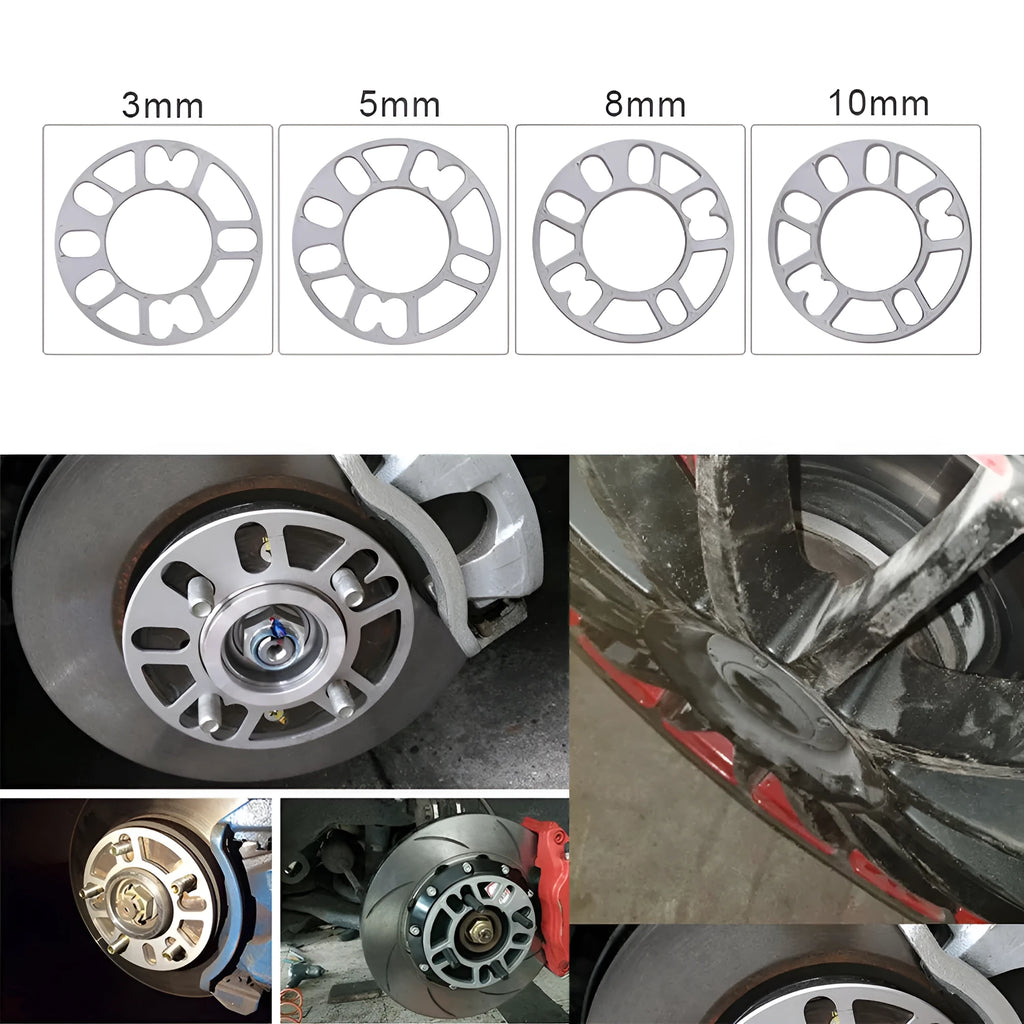 Automotive wheel hub widening gasket spacer in various thicknesses for brake clearance.