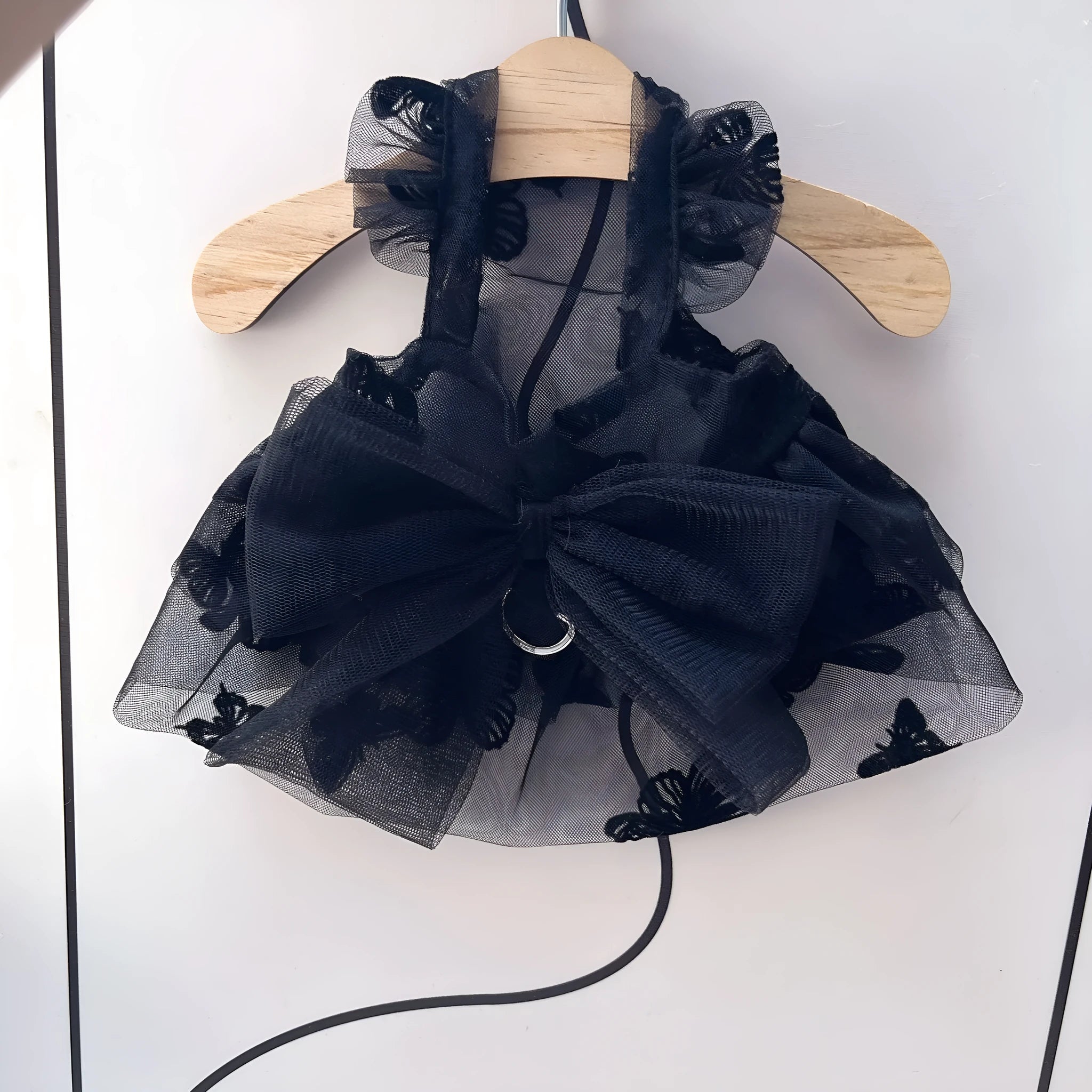 Black gauze princess tulle skirt for small dog or cat with decorative dress styling