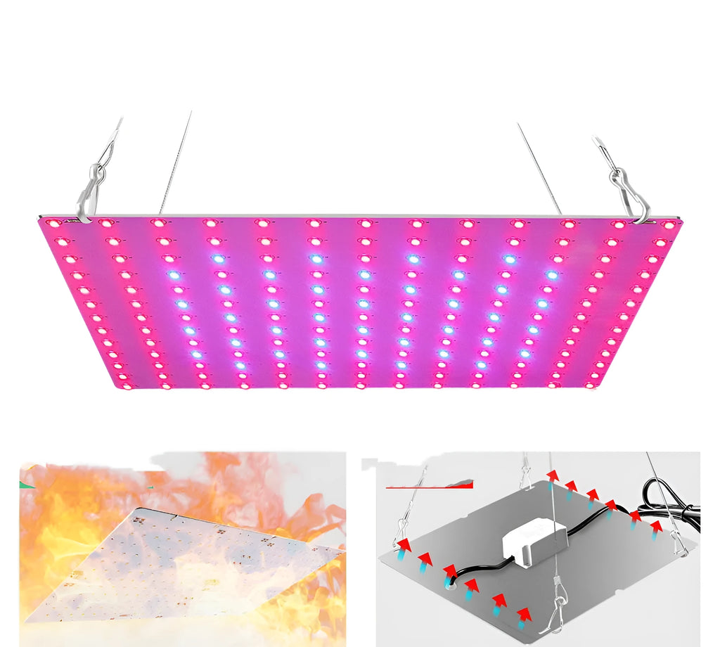 Aluminium D-section plant growing light with LED beads, shown with a hook for overhead mounting.
