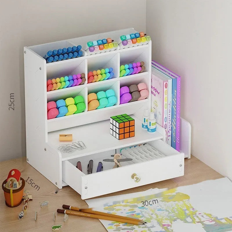 Plastic desk organiser pen holder storage box with multiple compartment grids