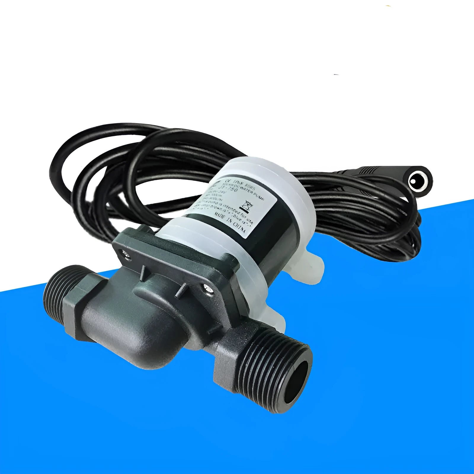 JT-750 DC horizontal water pump with threaded ports for solar heater and underfloor heating systems.