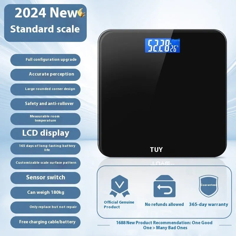 Square household body weighing scale in a choice of six colours, measuring 26cm.