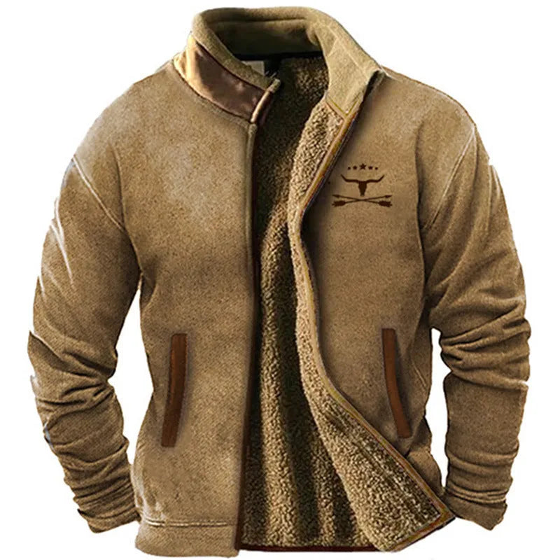 Men's padded polyester coat in regular fit with fleece lining shown in green colour