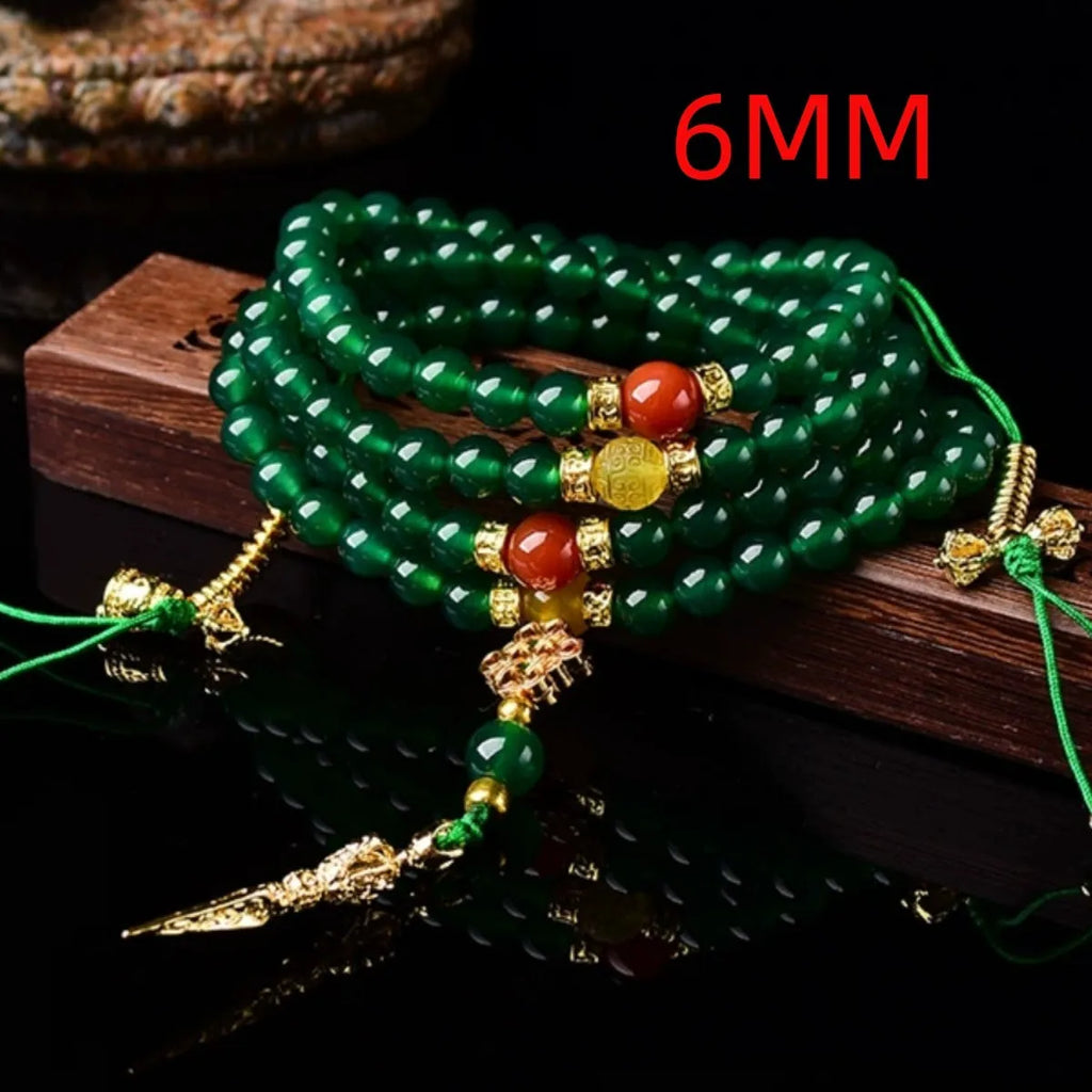 Brazil natural green agate multi-circle bracelet in 6mm, 8mm, or 10mm bead sizes.