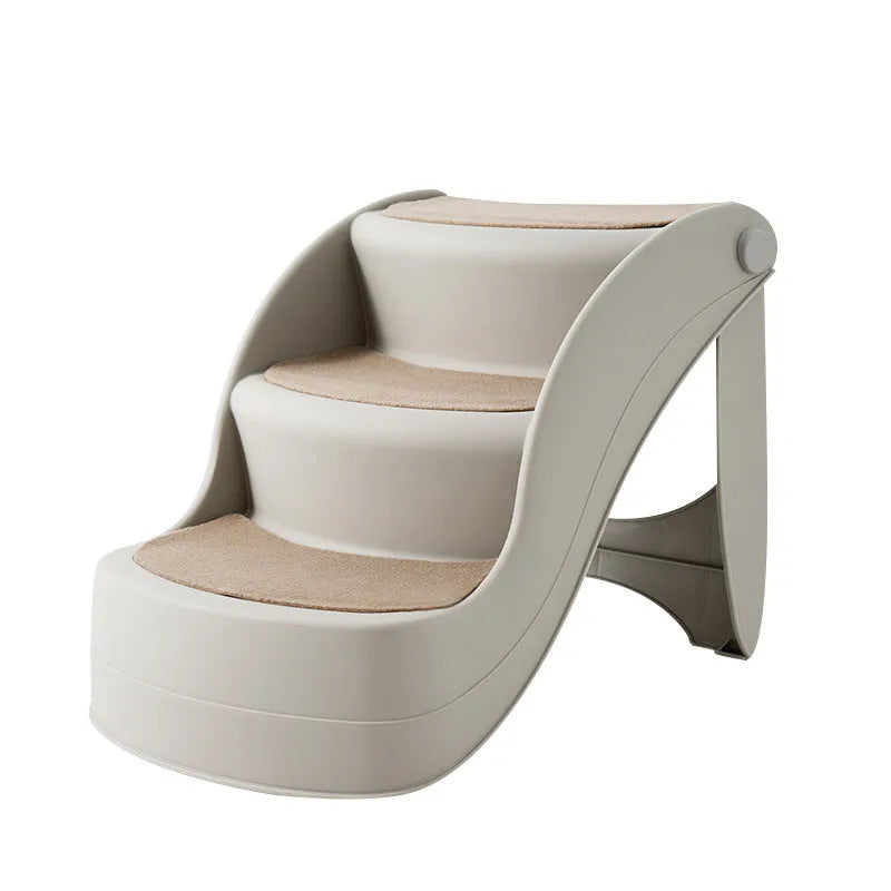 Foldable plastic pet stairs for small dogs and cats with non-slip mat in beige colour