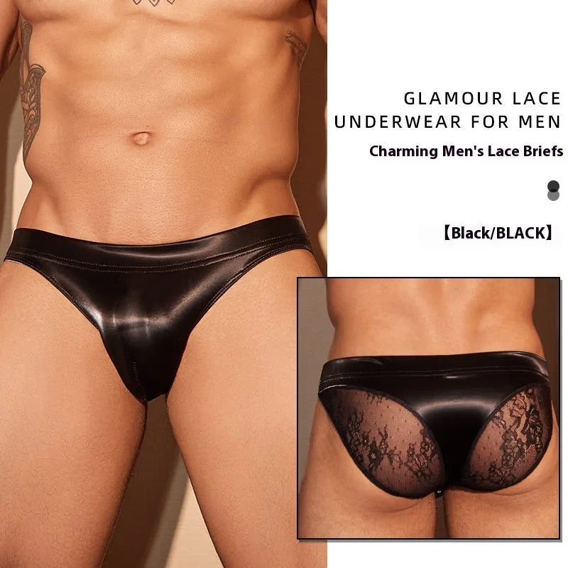 Mens black and white hipster briefs with shark skin lace fabric in free size