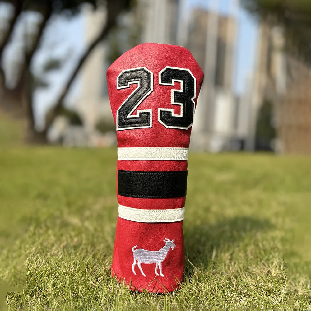 Set of four PU golf club head cover sleeves in assorted colours for fairway woods and putter.