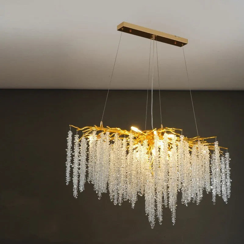 Crystal chandelier light with adjustable suspension and aluminium alloy body