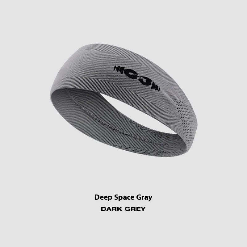 Classic black seamless knitted sports headband for men and women, laid flat.
