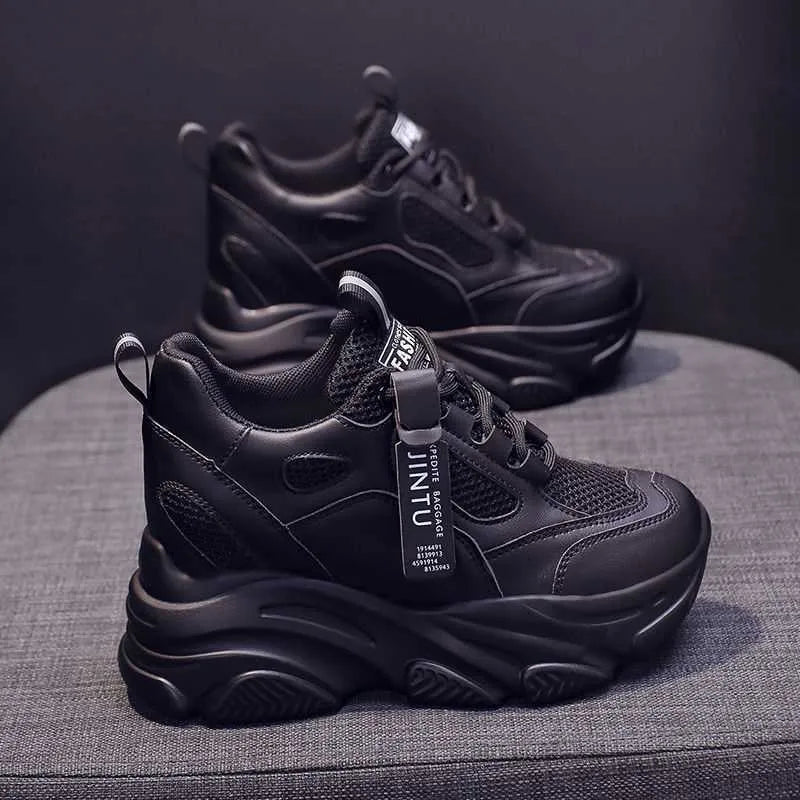 Women's casual platform shoes with mesh upper, TPR sole, and hollow-out toe holder design