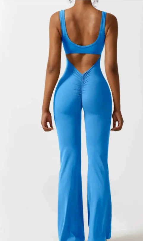Women's tight yoga bodysuit jumpsuit in milk silk fabric with built-in chest pad
