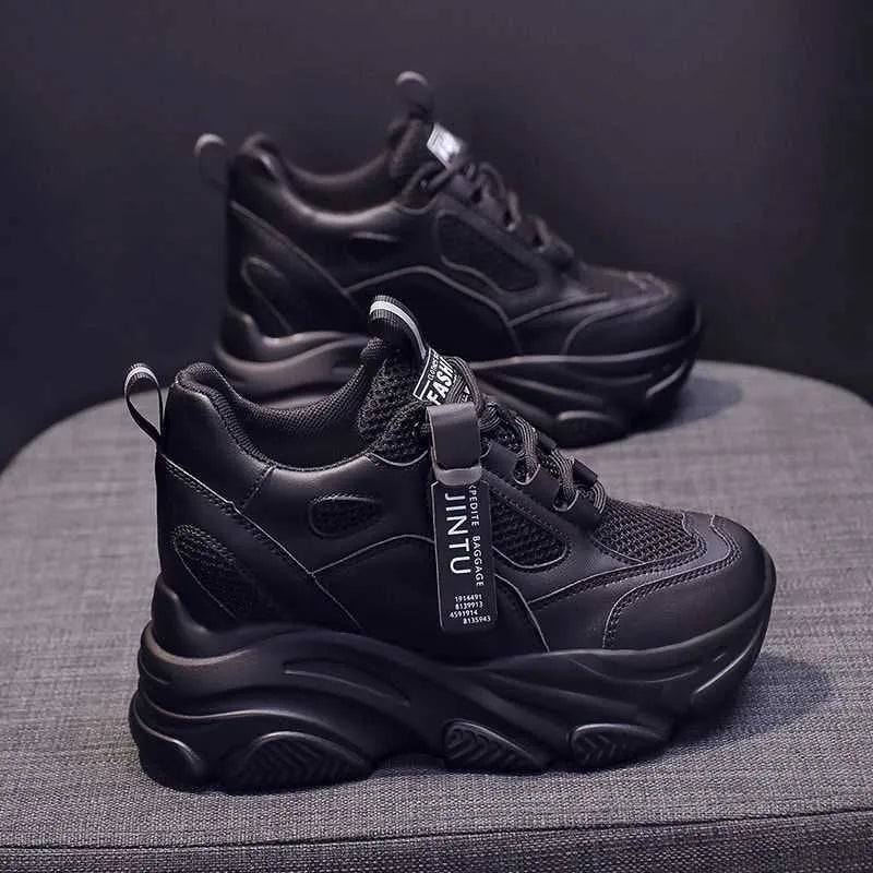 Women's casual platform shoes with mesh upper, TPR sole, and hollow-out toe holder design