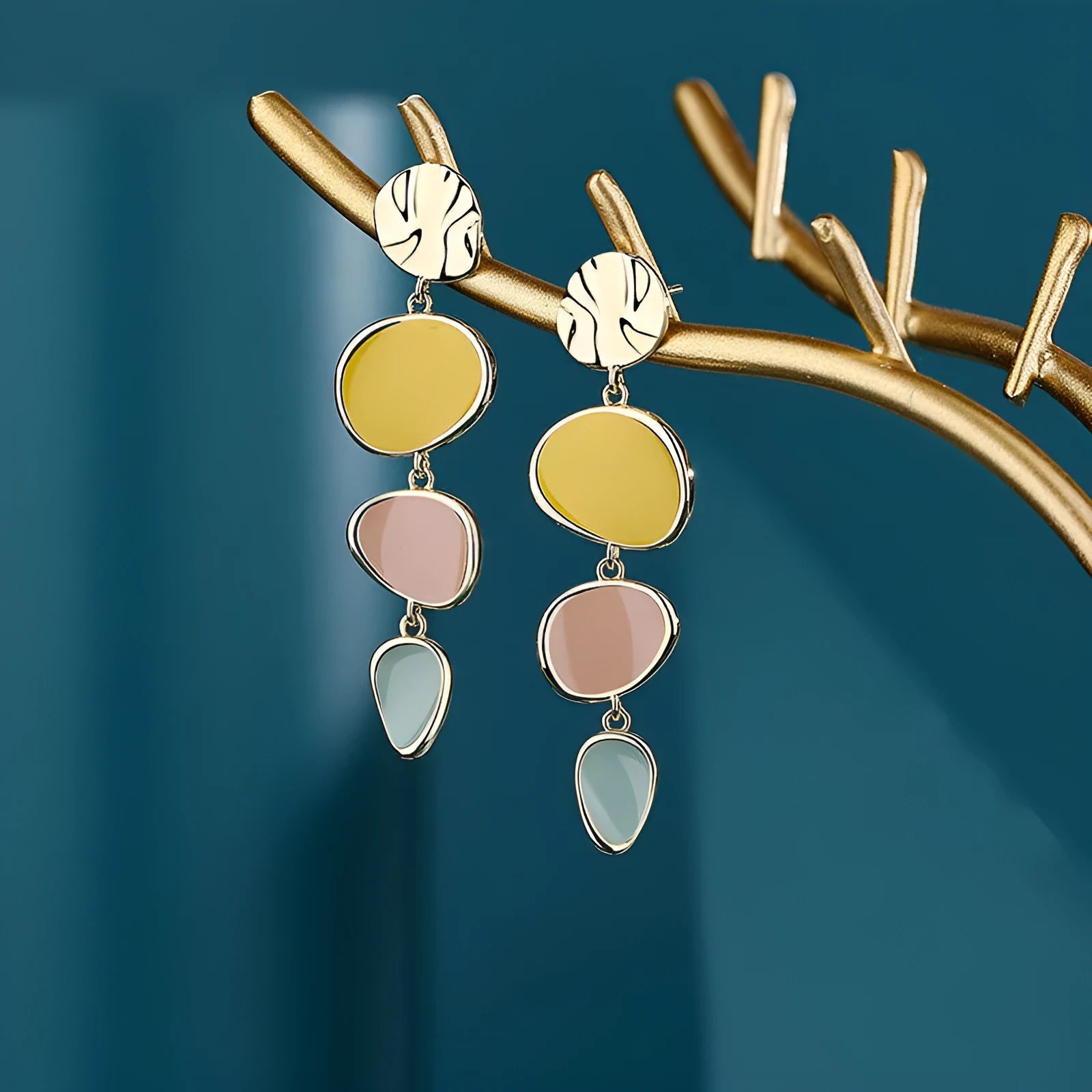 Morandi three-colour oil dripping disc earrings with sterling silver alloy needles
