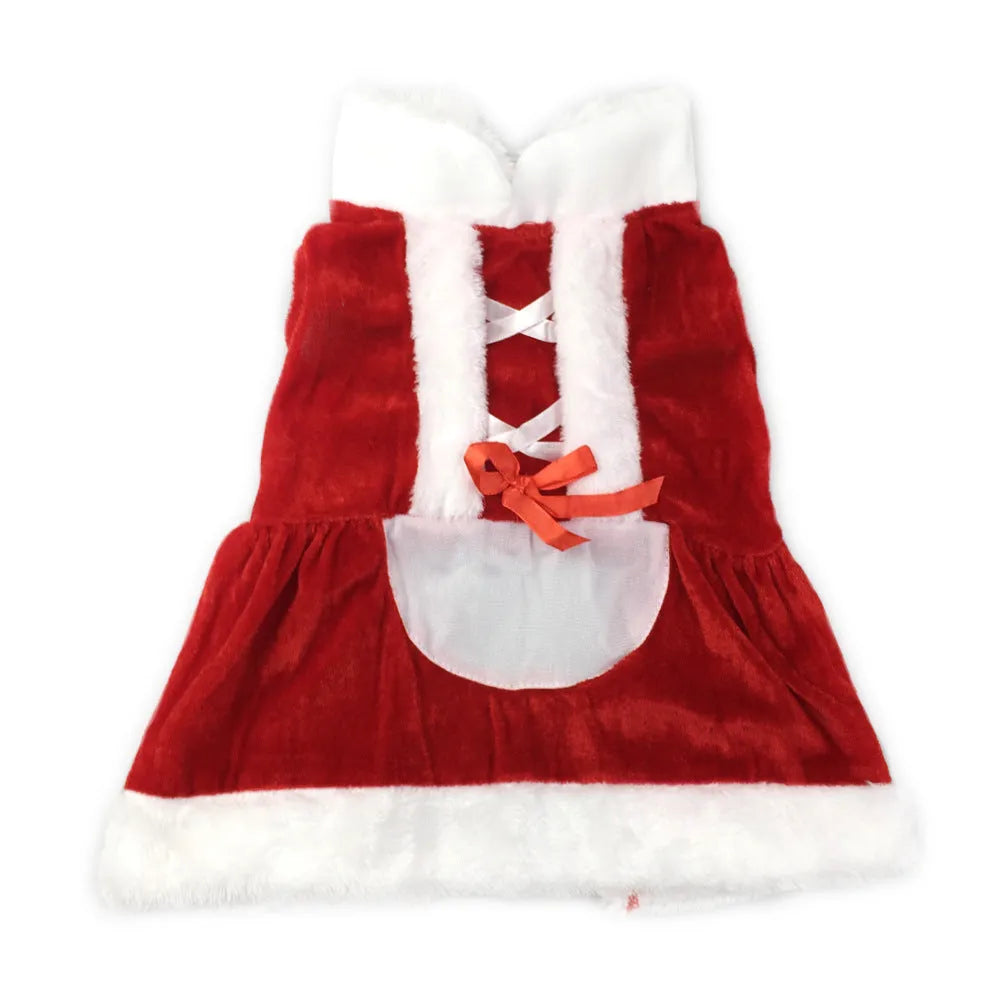 Red acrylic pet dog Christmas clothing with festive skirt style for small dogs