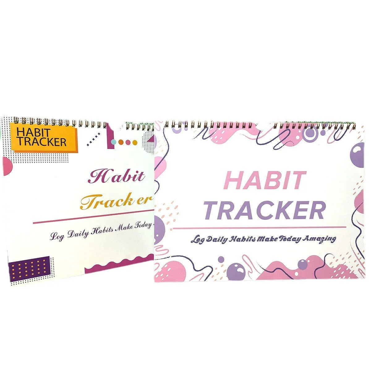 English habit tracking planner with 12 pages in pink white, purple white, flower white or yellow white covers