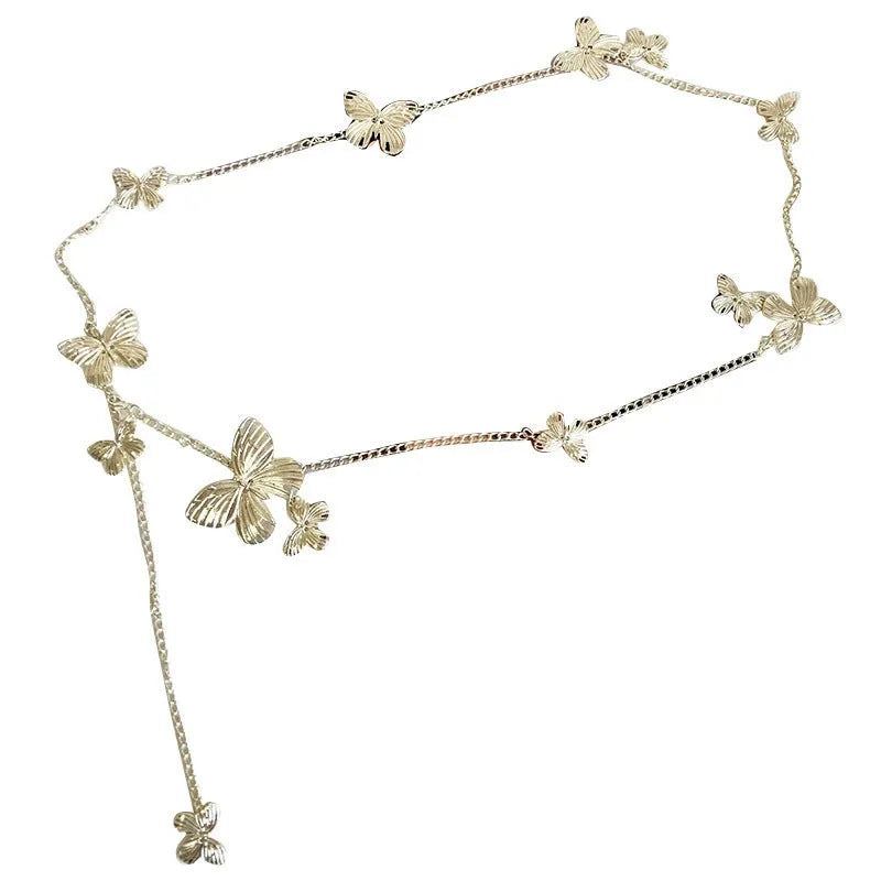 Gold butterfly waist chain accessory with 40cm width design for women's fashion outfits