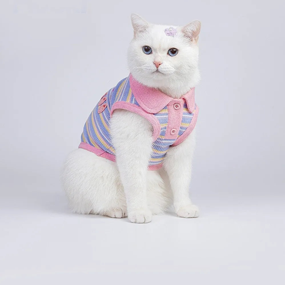 Pink purple pet vest for small dogs and cats showing lightweight autumn clothing design