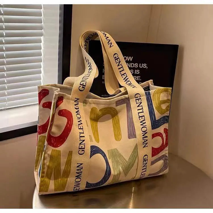 Canvas women's travel tote with printing decoration in large capacity design