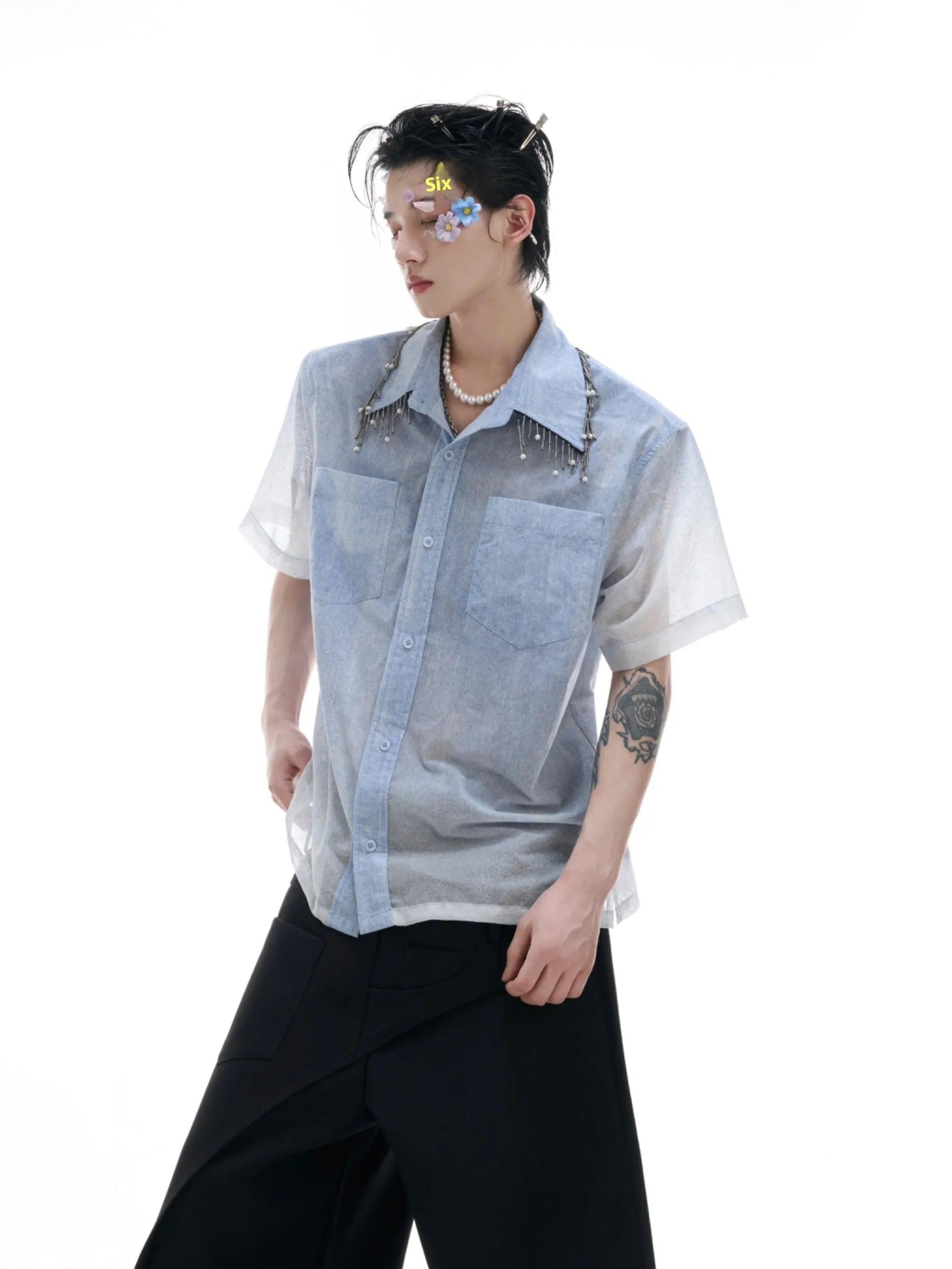 Blue gradient loose fit half sleeve summer shirt on hanger