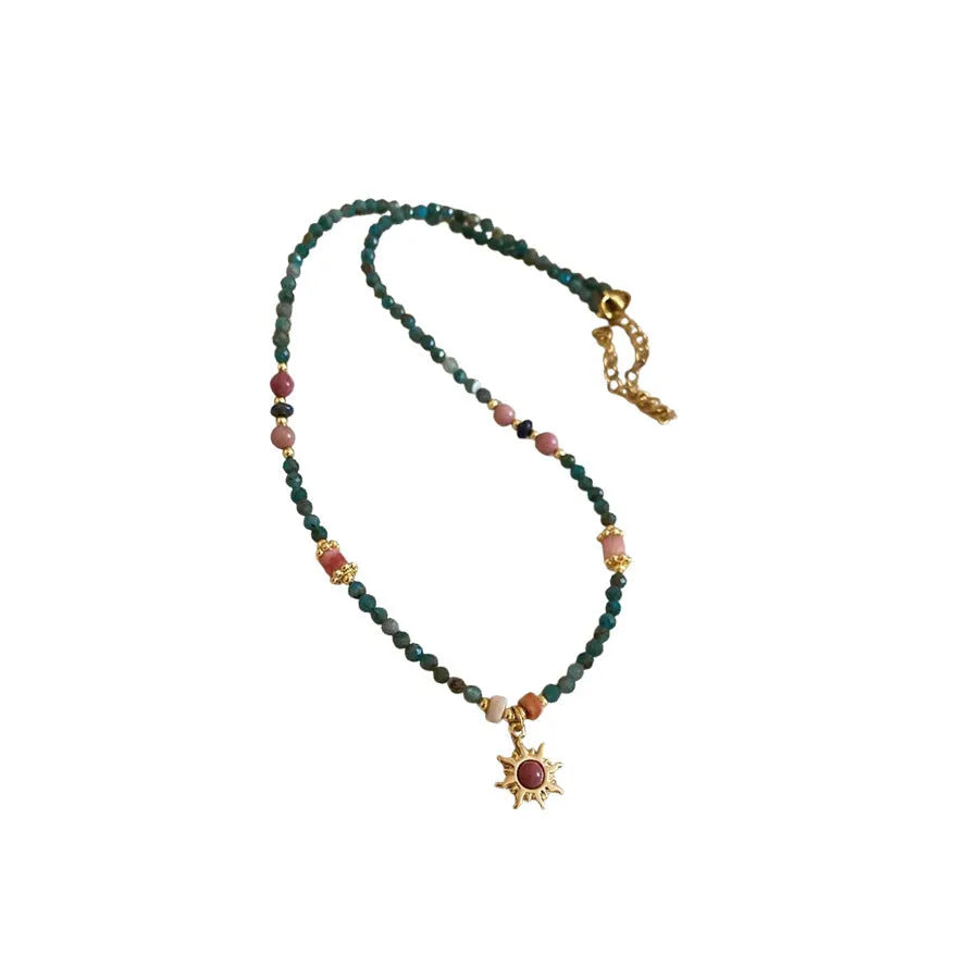 Stone freshwater pearl sun necklace with French royal style pendant on adjustable clavicle chain