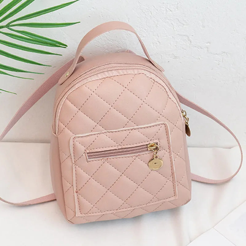Girls' hard shell square backpack with Korean embroidery in black, pink or white colours showing sandwich pockets and carry handle
