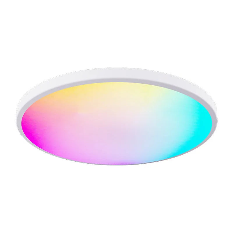 RGBCW Bluetooth ceiling lamp with 300mm diameter in black or white finish showing app control interface