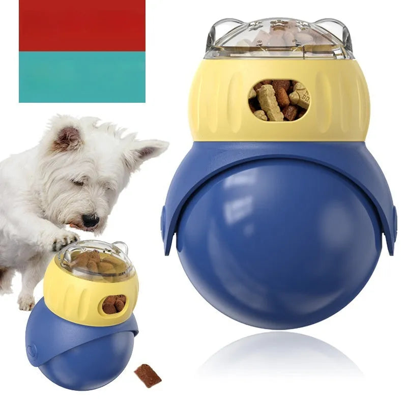 Morandi yellow and blue owl-shaped cat food puzzle feeder for self-service feeding