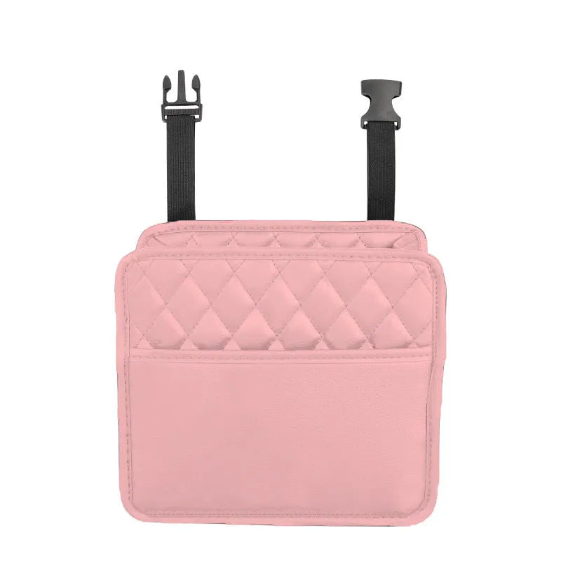 Leather hanging storage bag for car interiors in black colour