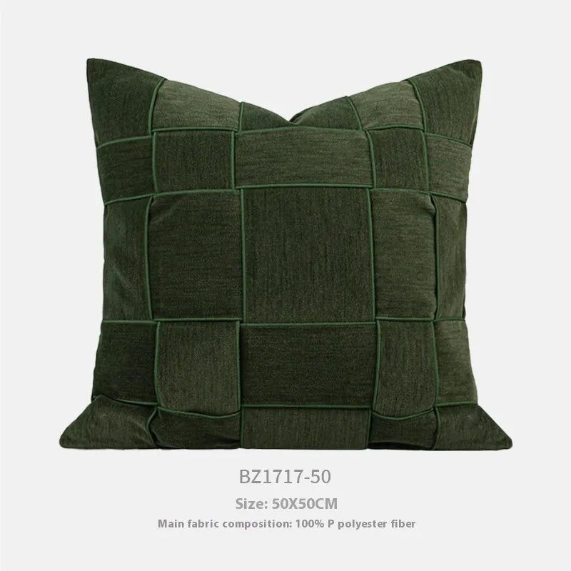 Square 50x50cm chenille woven pillow cushion on a sofa in a choice of seven colours.