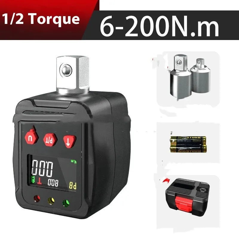 Digital torque meter with illuminated LCD display and 1/2 inch drive for 200N·m torque measurement